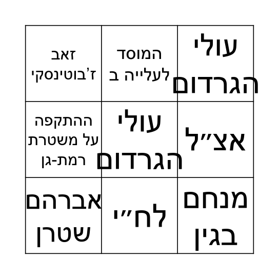 בינגו מחתרות Bingo Card