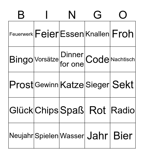 Sylvester Bingo Card