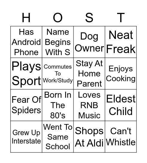 Host Hustle Bingo Card