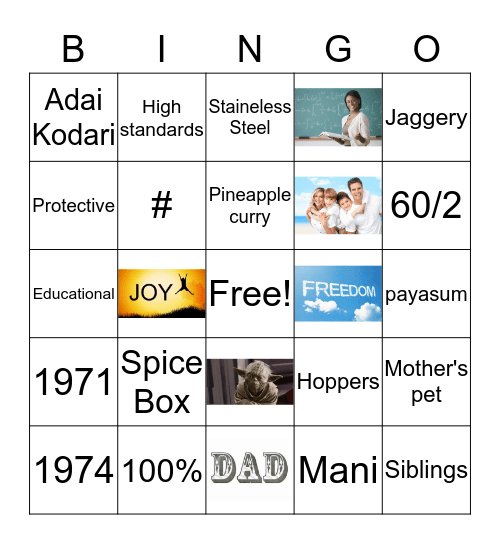 Mani Turns 75 Bingo Card