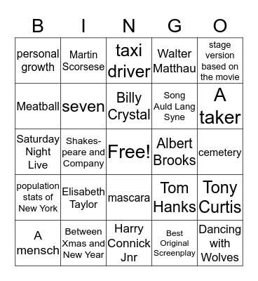 Movie Bingo Card