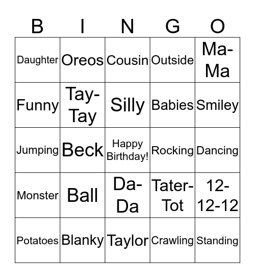 Taylors Birthday Bingo Card