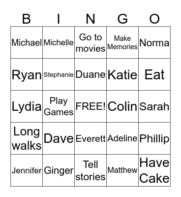 Family Bingo Card