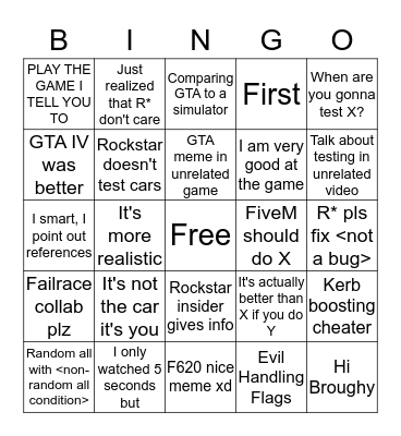 Comments Bingo Card