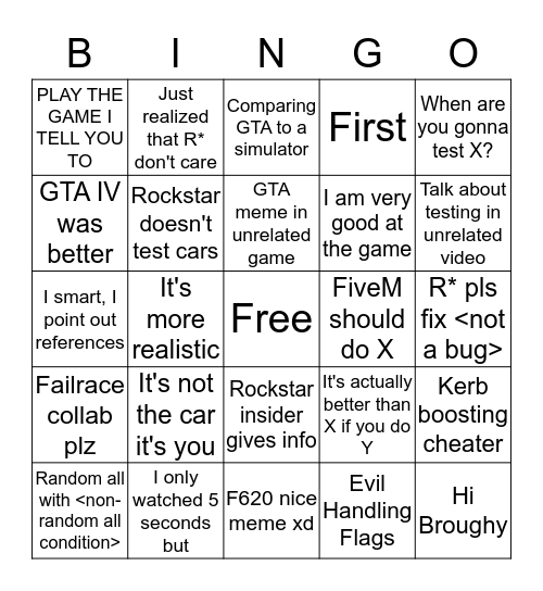 Comments Bingo Card