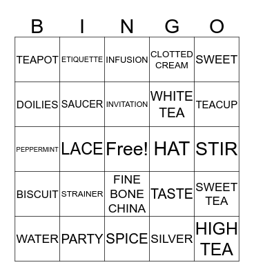 IT'S TEA TIME Bingo Card