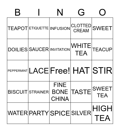 IT'S TEA TIME Bingo Card