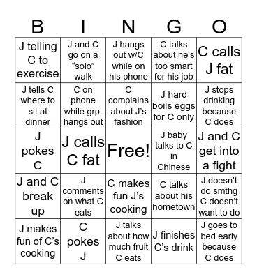 Secret Bitchy Bingo - A party game for people with horrible friends Bingo Card