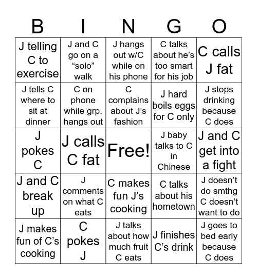 Secret Bitchy Bingo - A party game for people with horrible friends Bingo Card