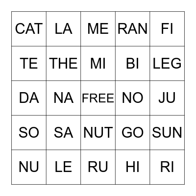 Phonogram Bingo Card