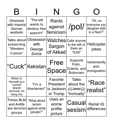 Crypto-Fascist Bingo Card