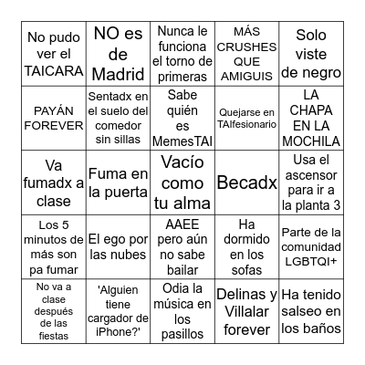 Bingo del alumnado de TAI Bingo Card