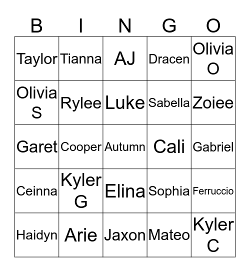 Green Group Bingo Card