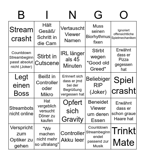 Kalix Stream Bingo Card