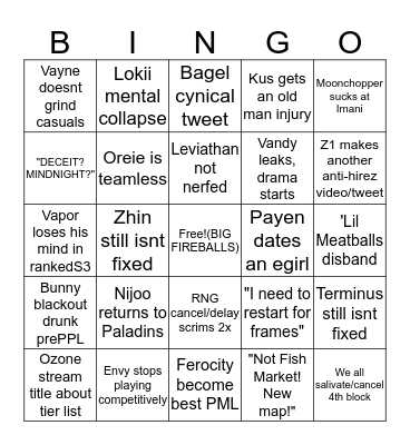 Paladins JANUARY Bingo Card