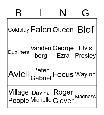 Muziekbingo 2018 Bingo Card