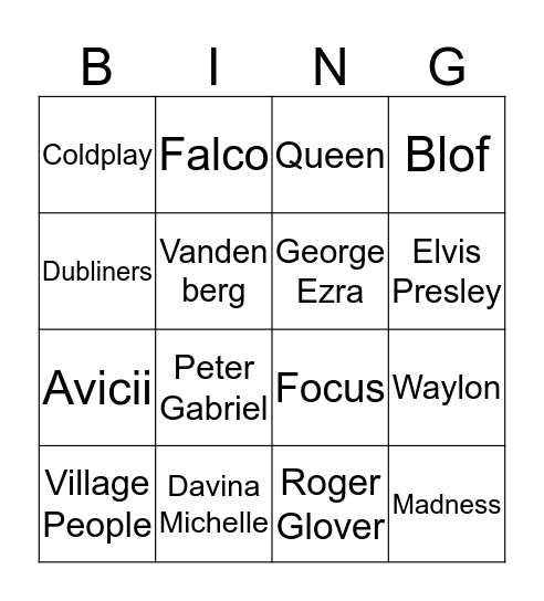 Muziekbingo 2018 Bingo Card