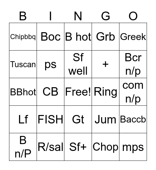 Portillos Bingo Card