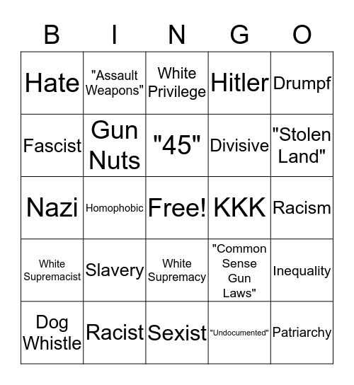 Low IQ Leftist Buzzword Bingo Card