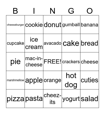 food bingo Card