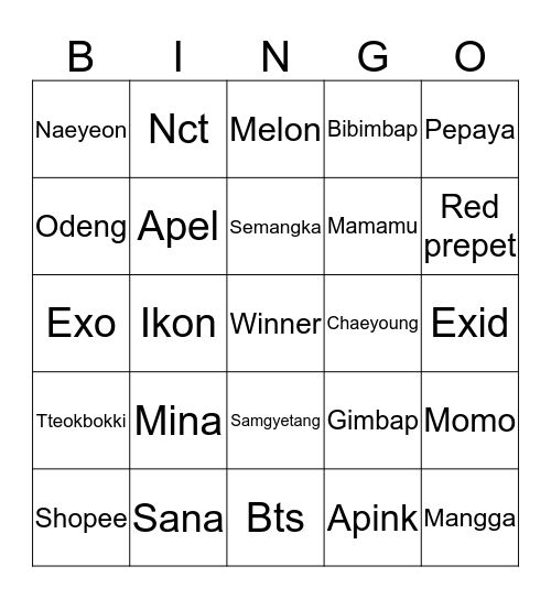 B Bingo Card