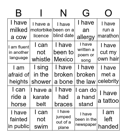 All About You -2018 Bingo Card