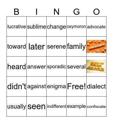 January Spelling/Vocabulary Bingo Card