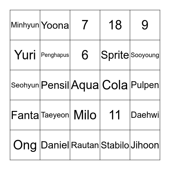 Hayoung lagi Bingo Card