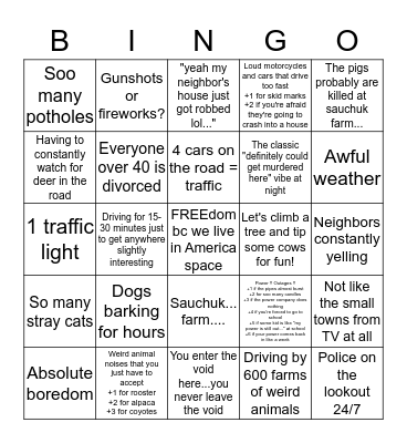 Living in Plympton Bingo Card