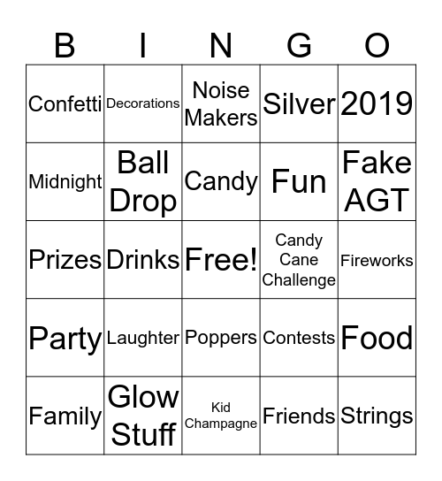 New Years Ever 2019 Bingo Card
