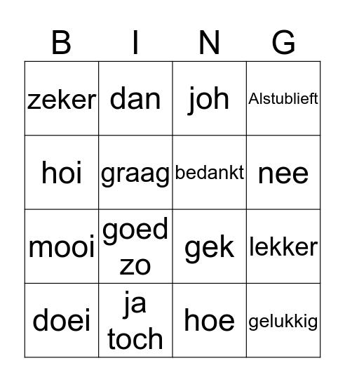 Nederlandse woorden Bingo Card