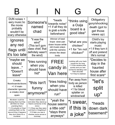 Horror Movie Cliches Bingo Card