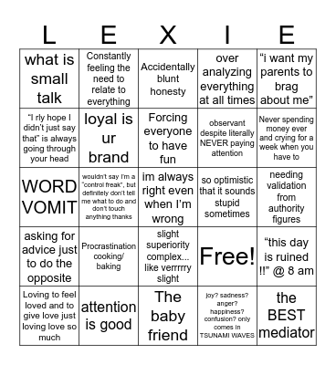 Lexie Bingo Card