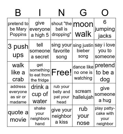 Action Bingo Card