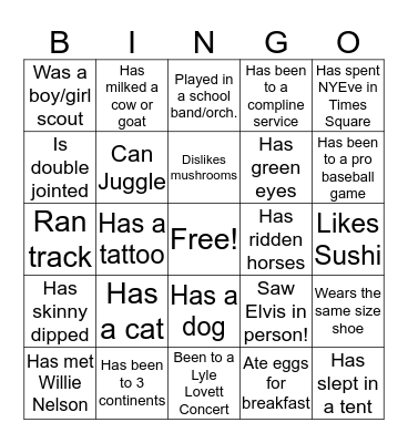 Find Someone Who: Bingo Card
