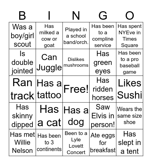 Find Someone Who: Bingo Card
