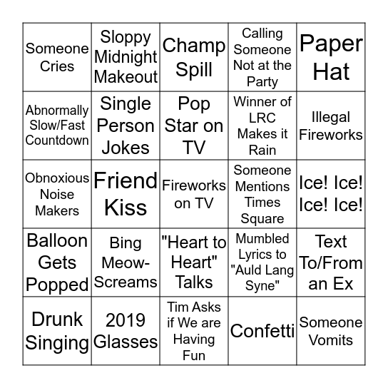 New Year's Eve 2019! Bingo Card