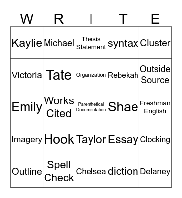 Pre-College Writing Bingo!!!!!! Bingo Card