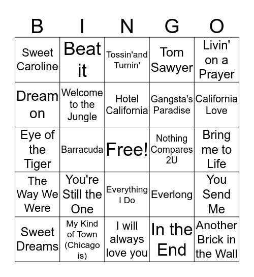 Music Through the Decades Bingo Card