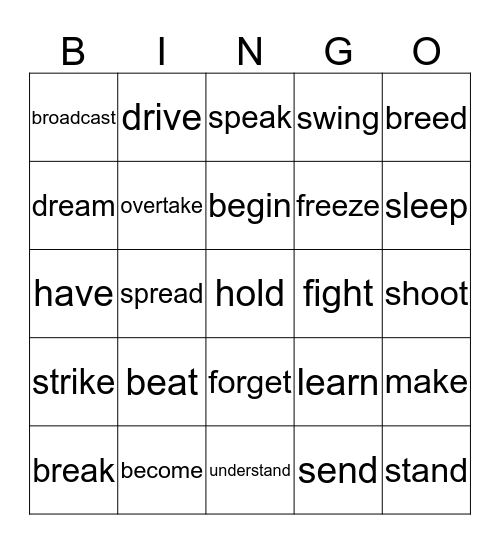 Verbs Bingo Card