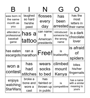 Untitled Bingo Card