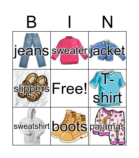 Clothes Bingo Card