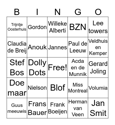 Muziek Bingo Ronde Nederlands Bingo Card