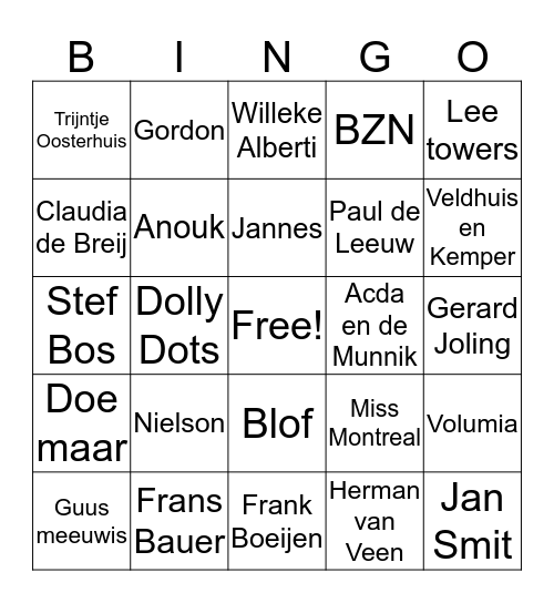 Muziek Bingo Ronde Nederlands Bingo Card