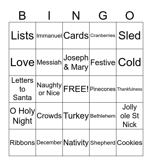 Merry Christmas from:      Oasis Christian Center & Retreat &     The McClungs Bingo Card