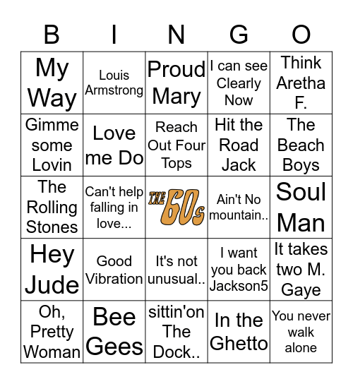 Muziekbingo Ronde 60's Bingo Card