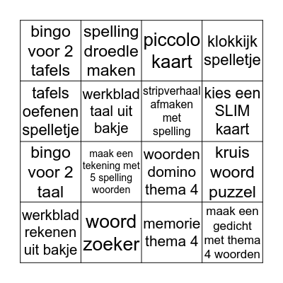 groep 4 keuzekaart week 2 Bingo Card