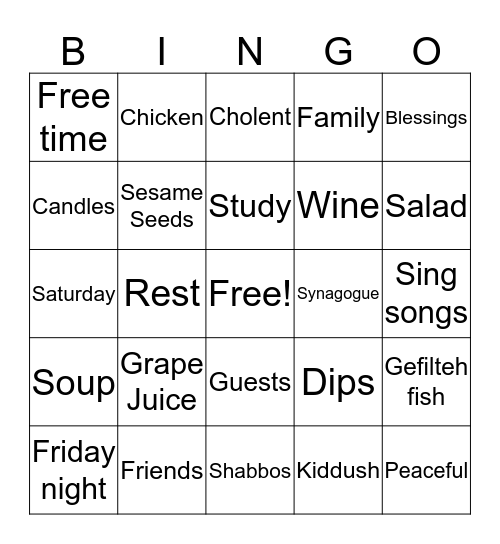 Shabbos Bingo Card