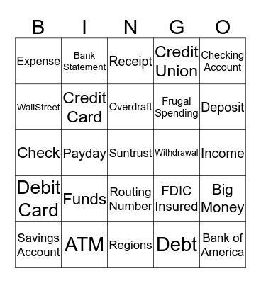 Money Management Bingo Card