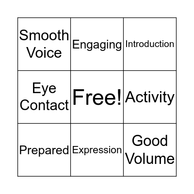 Public Speaking Bingo Card